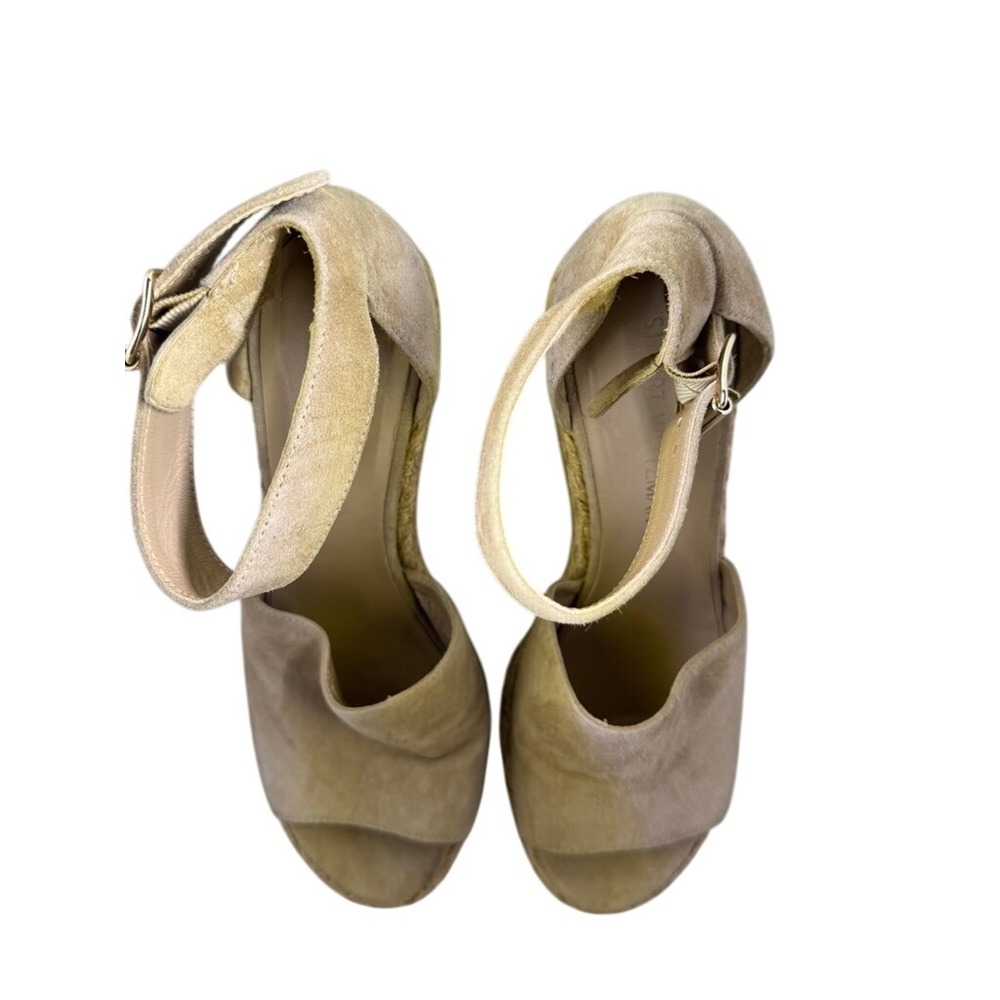 SALE Stuart Weitzman Espadrille Wedge Sandals Ankle Strap Suede Beige Size 8 - Picture 2 of 4